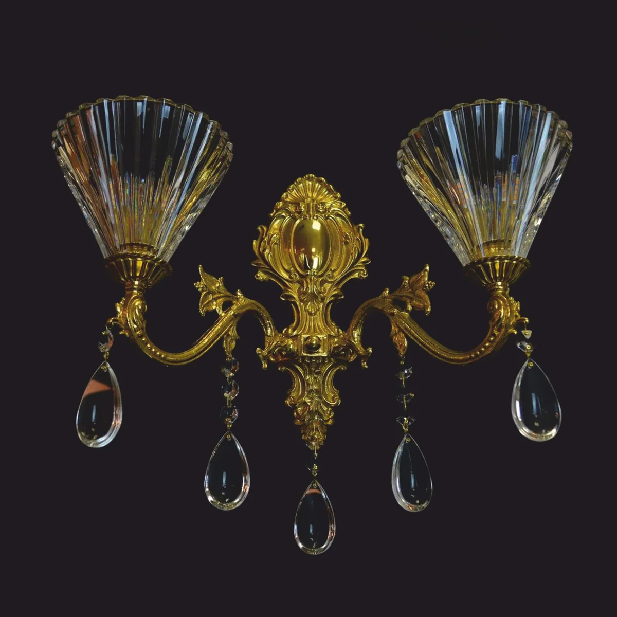 Luxus Barock LED Kristall Doppel Wandleuchte Gold 43 x 23 x H. 39 cm - Barock Leuchten