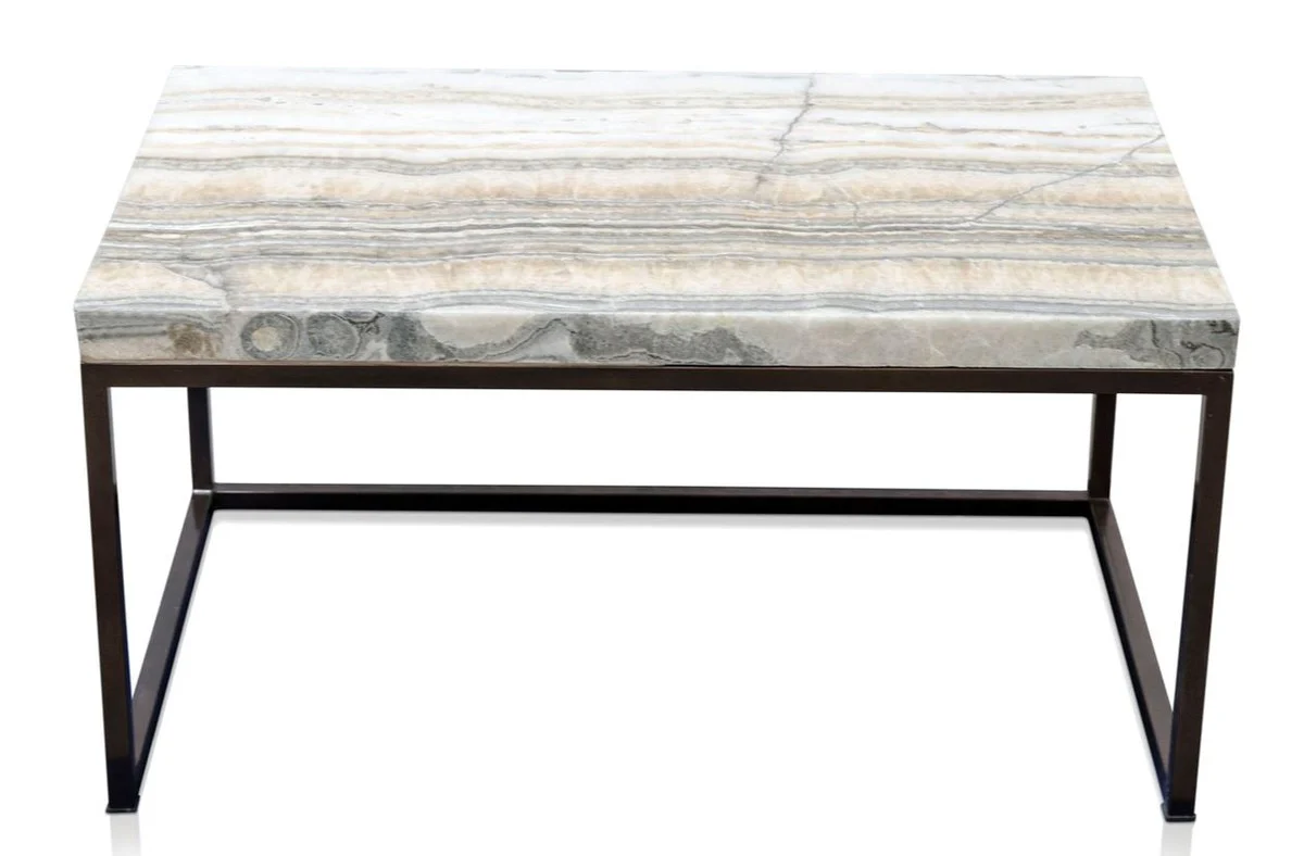 Luxus Wohnzimmertisch mit Naturstein Tischplatte 80 x 50 x H. 40 cm - Luxus Couchtisch