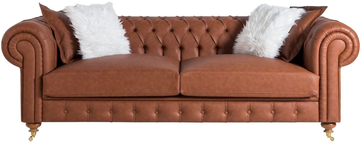 Luxus Chesterfield Sofa Braun 240 x 100 x H. 78 cm - Edles Wohnzimmer Sofa - Chesterfield Möbel