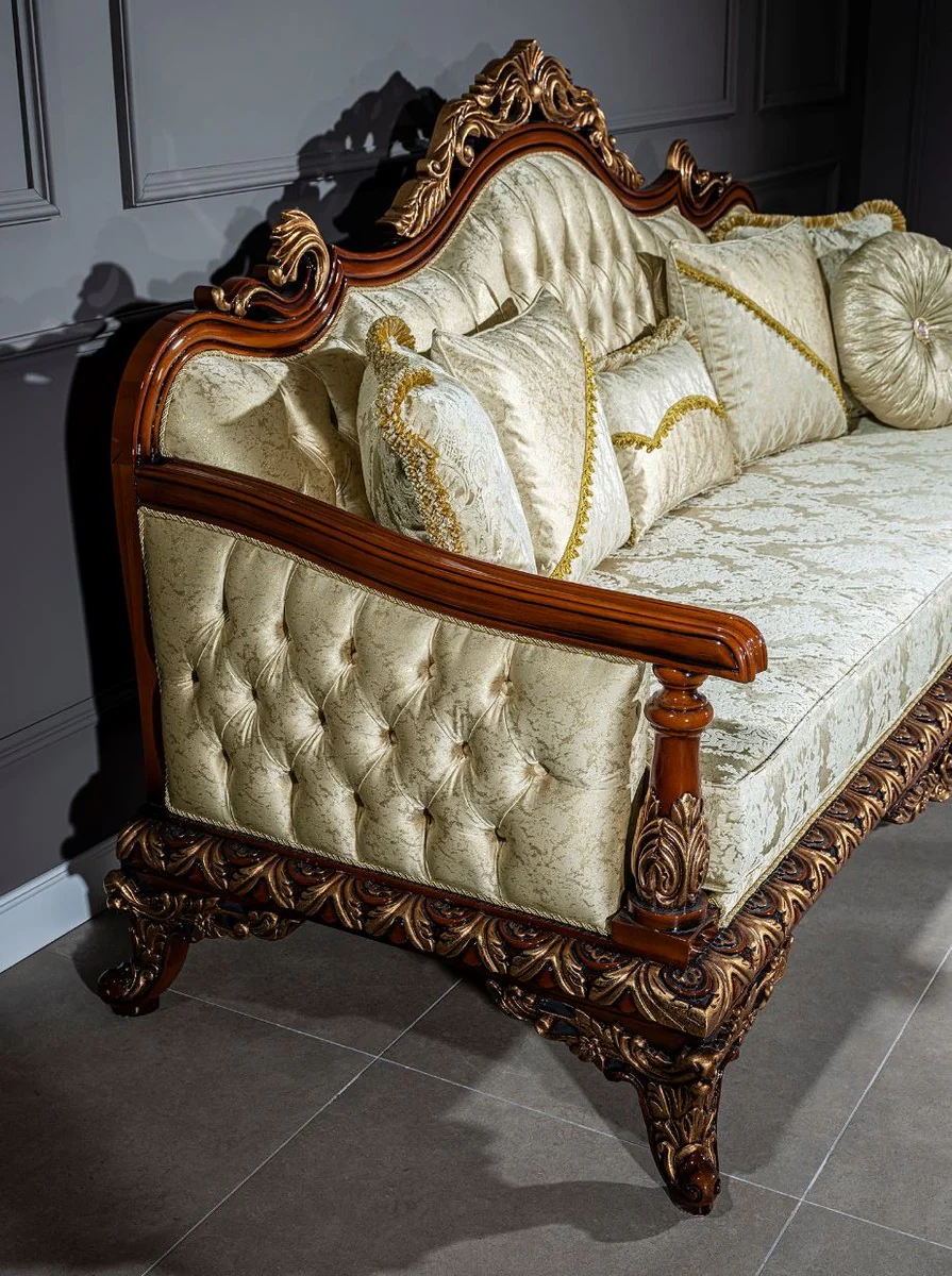 Luxus Barock Wohnzimmer Set Gold / Braun / Bronze - 2 Sofas & 2 Sessel & 1 Couchtisch - Wohnzimmer Möbel im Barockstil - Edel & Prunkvoll