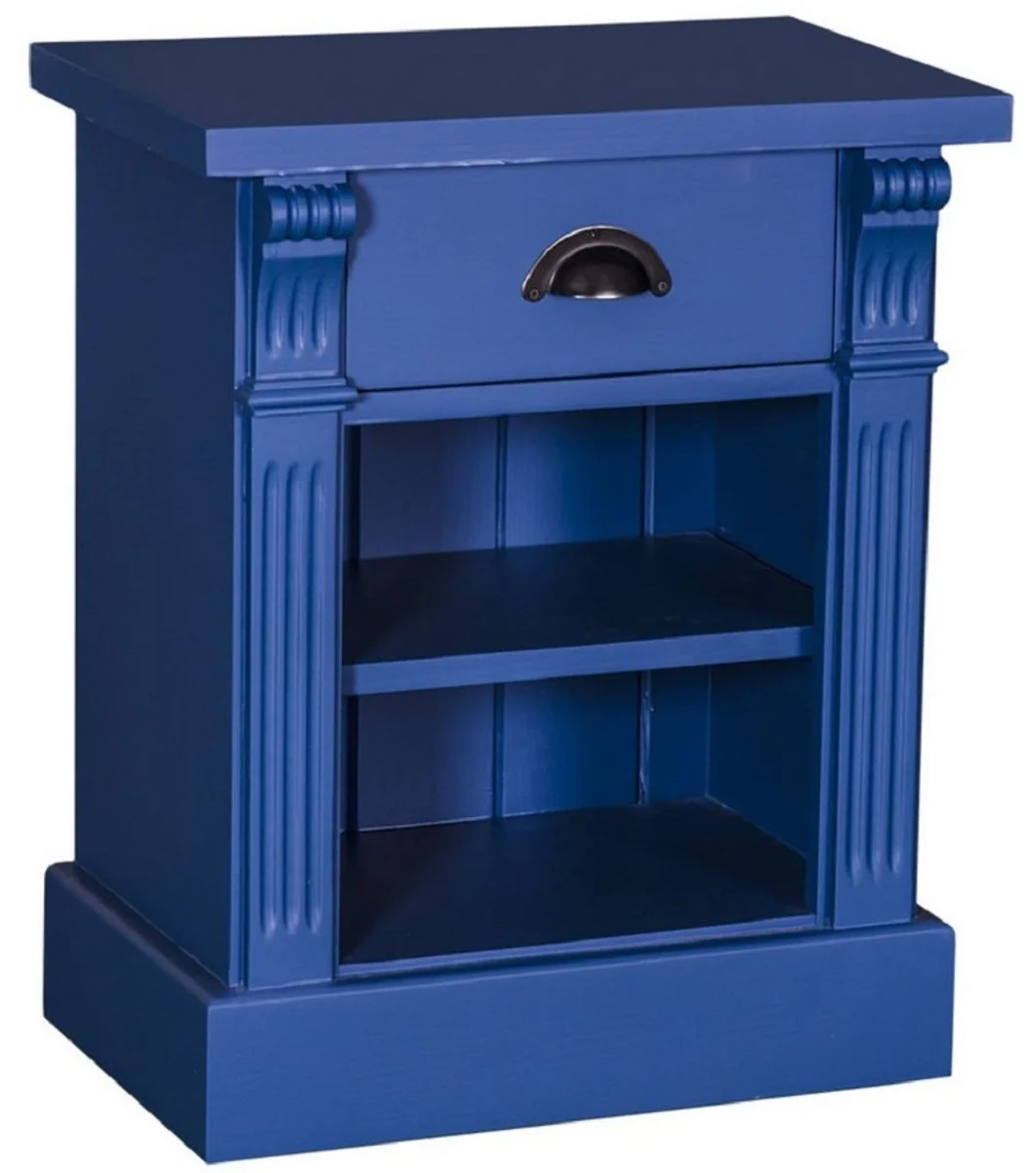 Landhausstil Nachttisch mit Schublade und Regal Blau 49 x 33 x H. 60 cm - Massivholz Nachtkommode - Nachtschrank - Landhausstil Schlafzimmermöbel