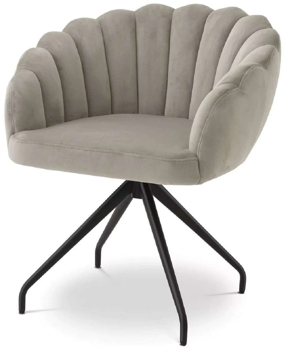 Luxus Esszimmerstuhl Greige / Schwarz 65,5 x 64 x H. 78,5 cm - Drehstuhl mit edlem Samtsoff - Esszimmer Möbel - Luxus Möbel - Luxus Einrichtung - Esszimmer Einrichtung