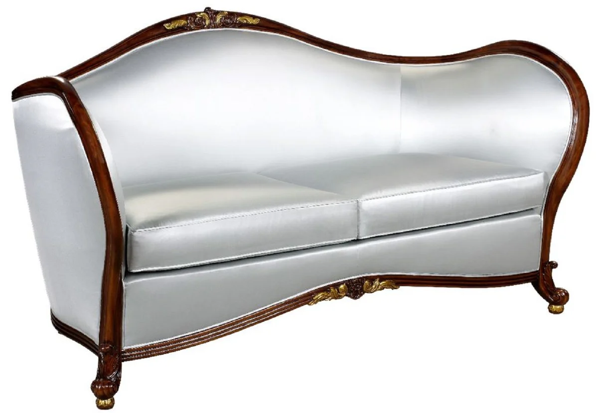 Luxus Barock Sofa Silber / Dunkelbraun / Gold - Prunkvolles Wohnzimmer Sofa im Barockstil - Barock Wohnzimmer Möbel - Edel & Prunkvoll