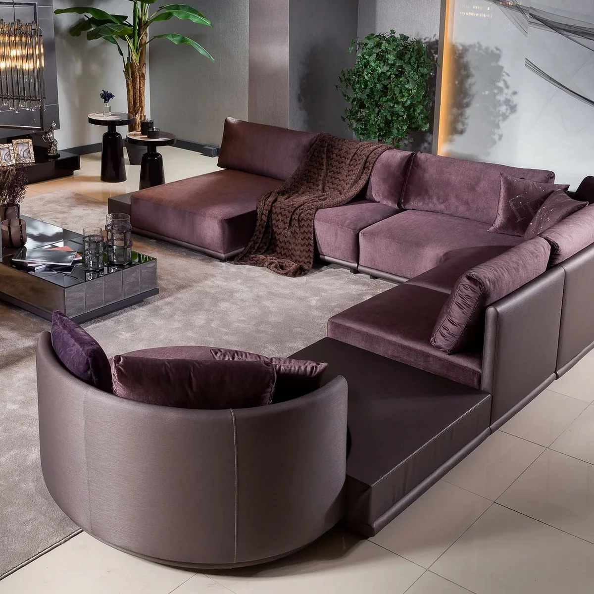 Modulares Luxus Wohnzimmer Ecksofa Lila 420 cm