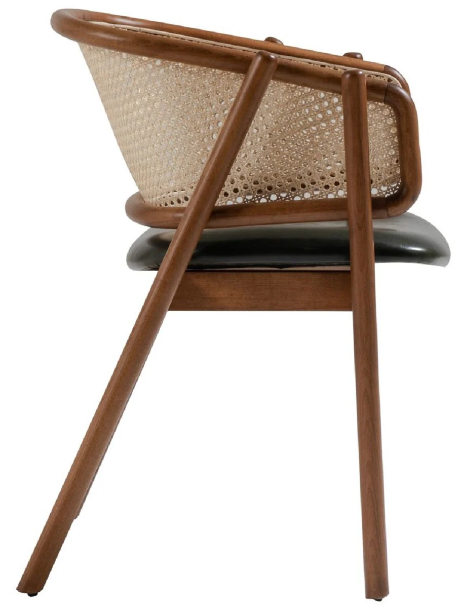 Luxus Esszimmer Stuhl mit Armlehnen Braun / Naturfarben / Dunkelgrün H. 77 cm