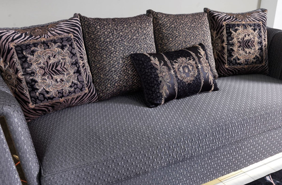 Luxus Wohnzimmer Sofa mit dekorativen Kissen Lila / Gold 240 x 92 x H. 78 cm - Luxus Wohnzimmer Möbel