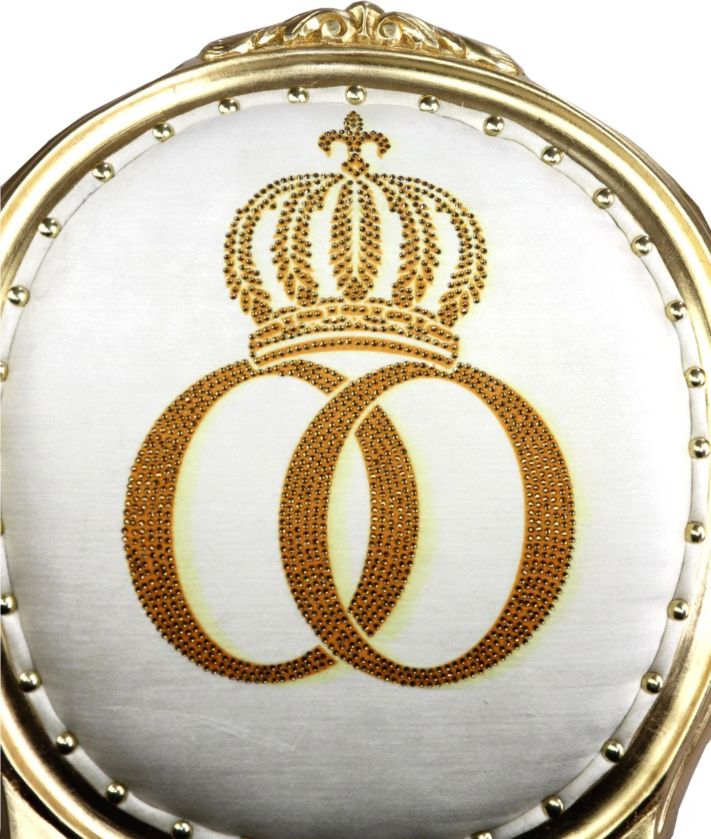 Pompöös by Luxus Barock Esszimmer Stuhl Kunstfell Schwarz / Gold Krone mit Glitzersteinen - Pompööser Barock Stuhl designed by Harald Glööckler