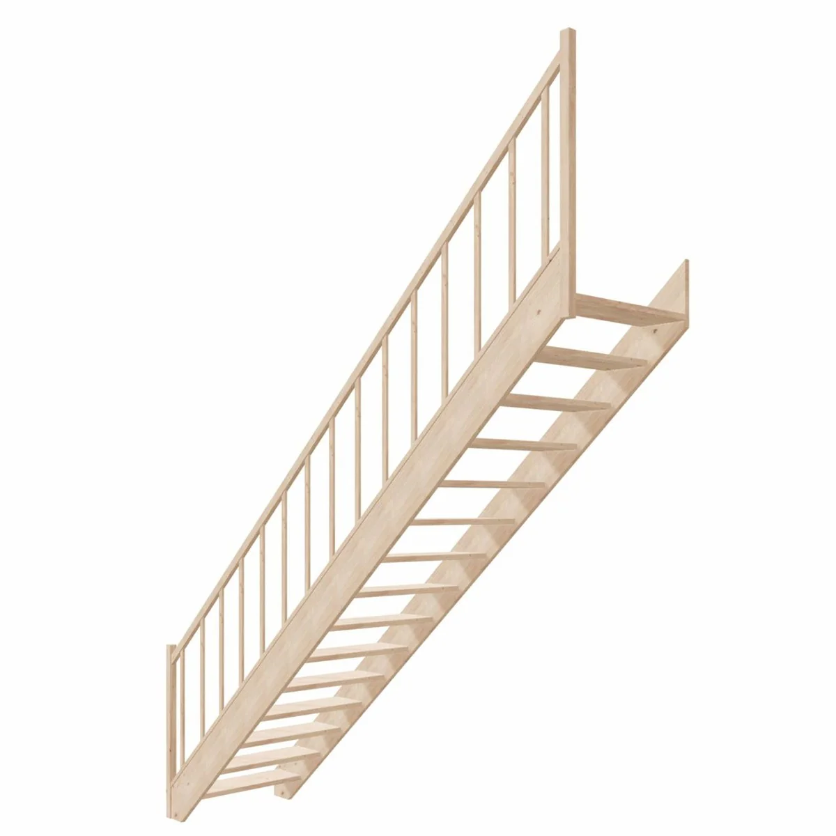 Luxus Holztreppe mit Geländer rechte Seite Naturfarben H. 307 cm