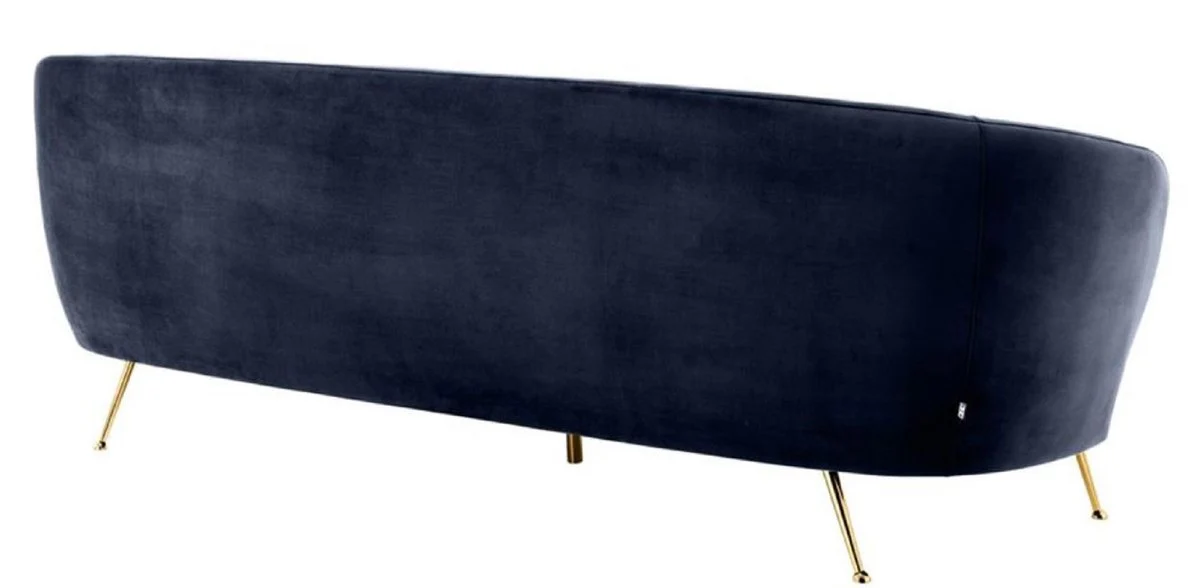 Luxus Wohnzimmer Samtsofa Mitternachtsblau / Messingfarben 220 x 85 x H. 77 cm - Luxus Möbel