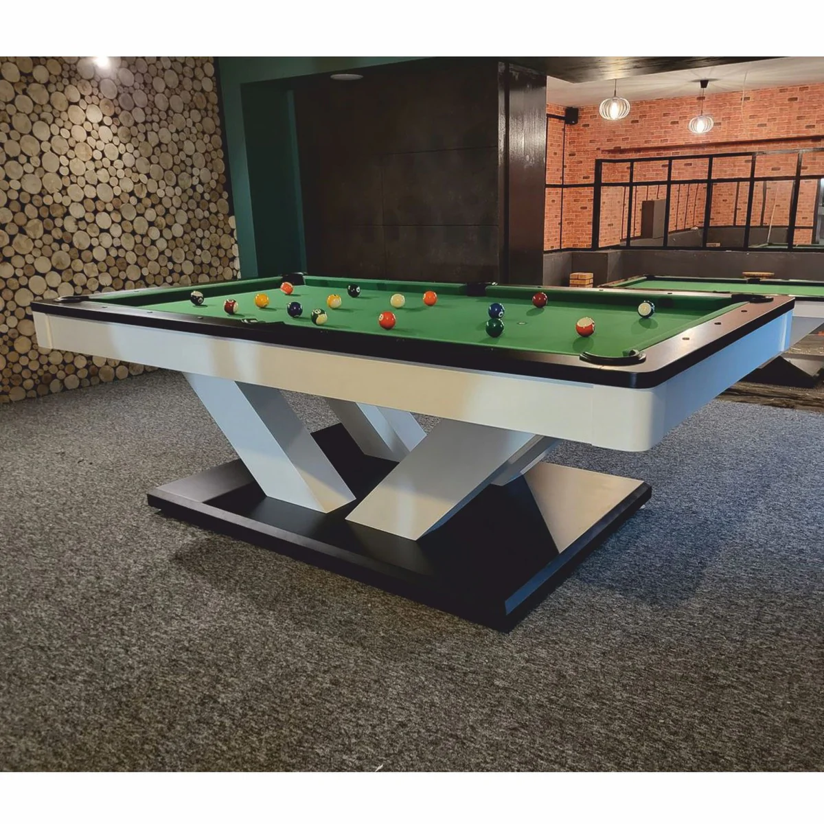 Luxus Pool Billardtisch / Esstisch 8ft Weiß / Schwarz / Grün