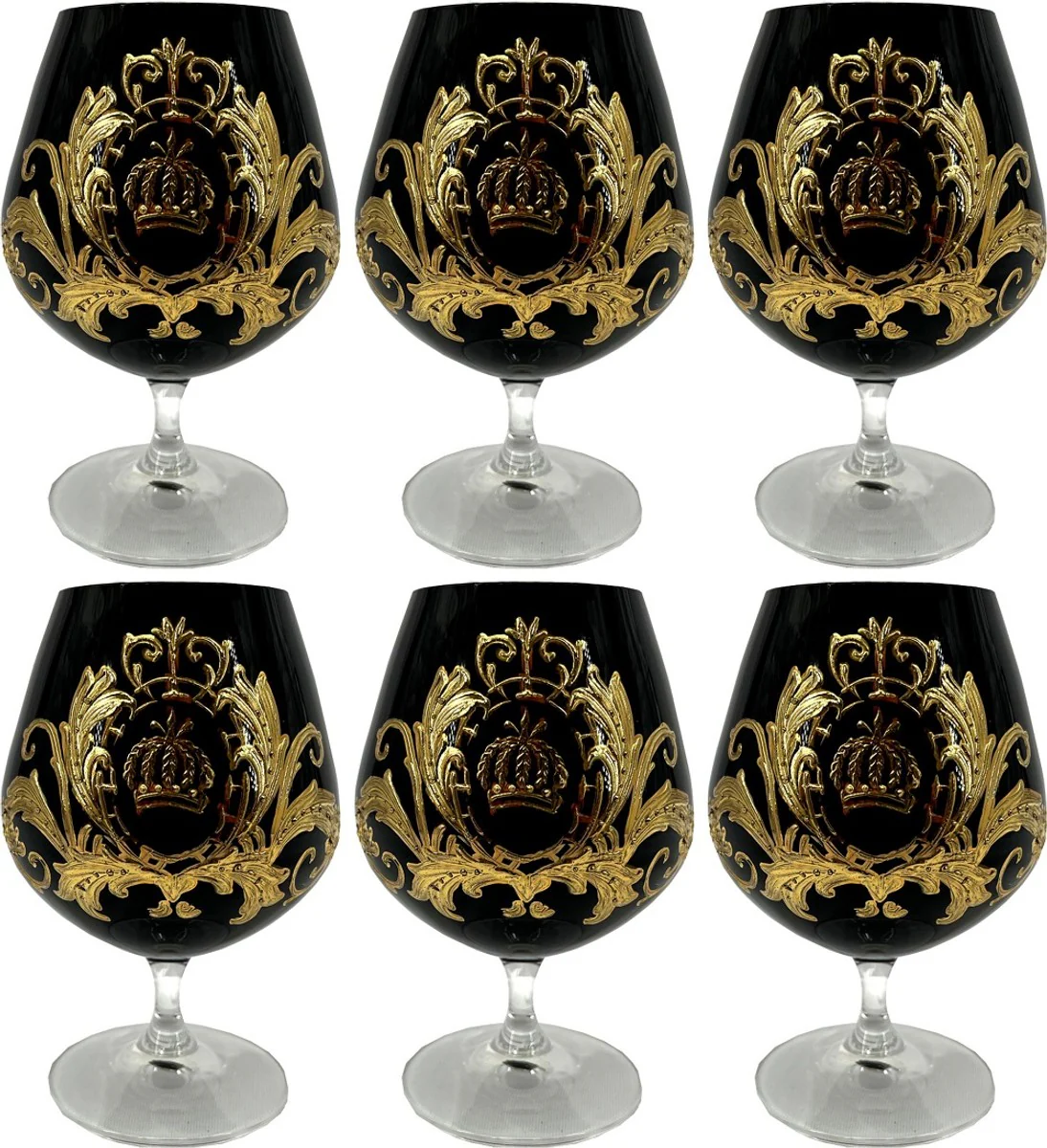 Pompöös by Luxus Cognacglas Set Schwarz / Gold Ø 9 x H. 14,5 cm - Cognacgläser mit 24 Karat Vergoldung - Pompööse Gläser designed by Harald Glööckler
