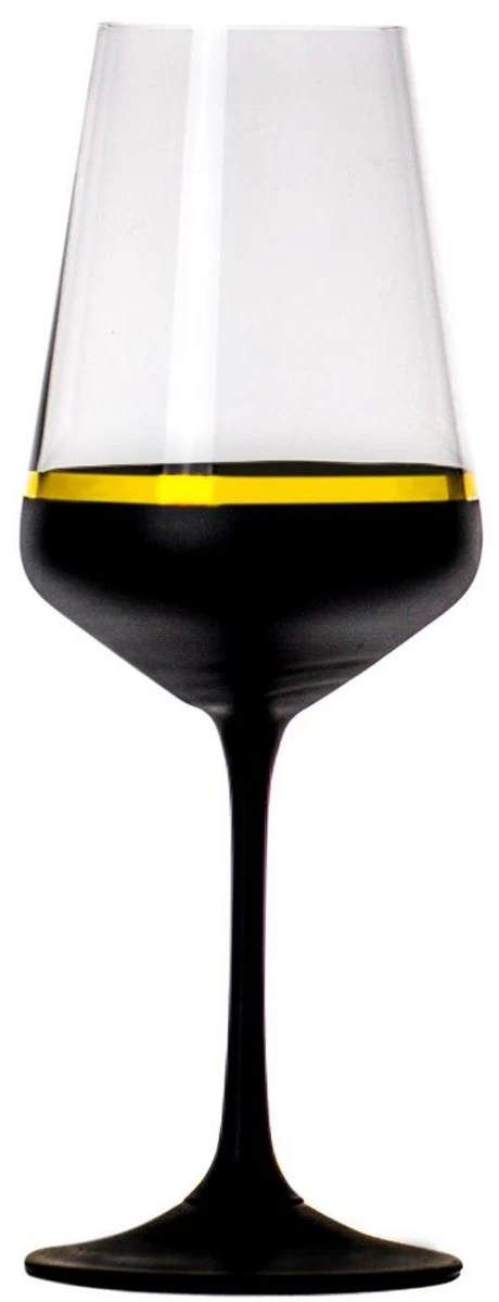 Luxus Rotweinglas 6er Set Schwarz / Gold Ø 8,5 x H. 24 cm - Handgefertigte und handbemalte Weingläser - Hotel & Restaurant Accessoires - Luxus Qualität