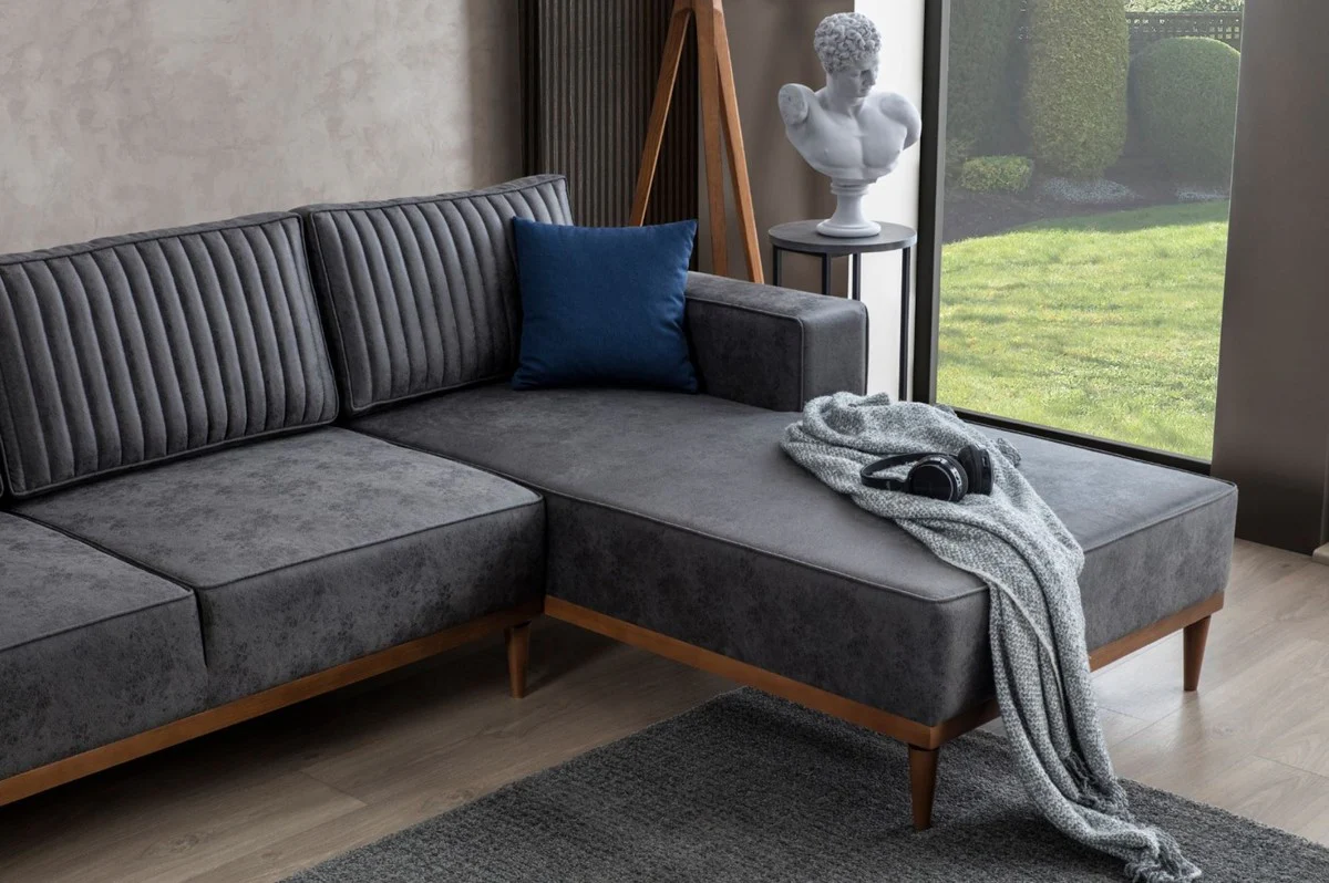 Luxus Ecksofa Grau / Braun 265 x 180 x H. 70 cm - Elegantes Wohnzimmer Sofa - Luxus Möbel