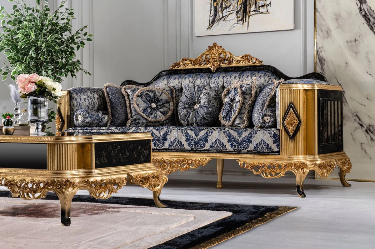 Luxus Barock Couchtisch Schwarz / Gold - Massivholz Wohnzimmertisch im Barockstil - Barockstil Wohnzimmer Möbel - Barock Möbel - Barock Einrichtung - Luxus Möbel im Barockstil