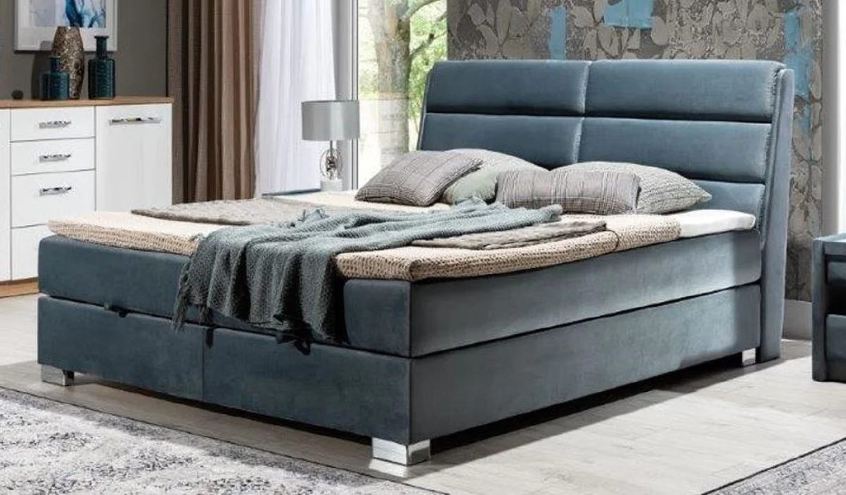 Luxus Doppelbett Grau / Silber - Modernes Massivholz Bett mit Kopfteil und Matratze - Moderne Schlafzimmer Möbel - Luxus Kollektion
