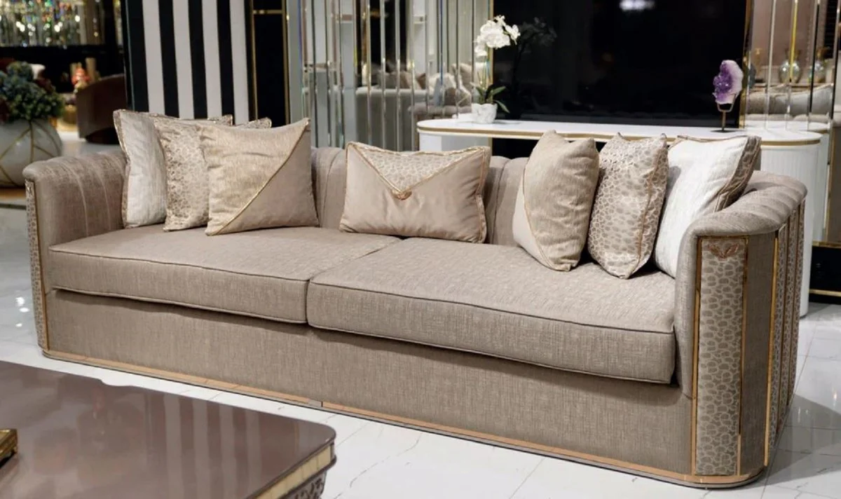 Luxus Sofa Grau Muster / Gold - Wohnzimmer Sofa - Hotel Sofa - Wohnzimmer Möbel - Hotel Möbel - Luxus Möbel