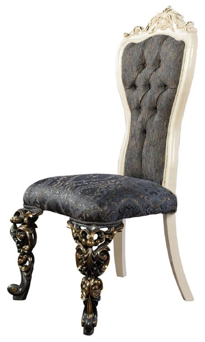 Luxus Barock Esszimmer Stuhl 6er Set Blau / Weiß / Gold - Prunkvolle Barockstil Küchen Stühle - Luxus Esszimmer Möbel im Barockstil - Barock Esszimmer Möbel - Barockstil Möbel