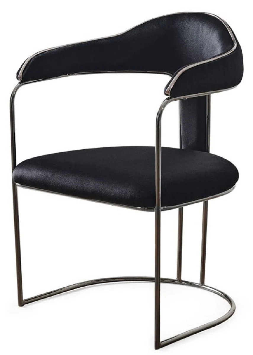 Luxus Art Deco Esszimmer Stuhl 6er Set mit Armlehnen Schwarz / Bronze 60 x 58 x H. 92 cm - Esszimmer Möbel - Restaurant Möbel - Art Deco Möbel - Luxus Möbel