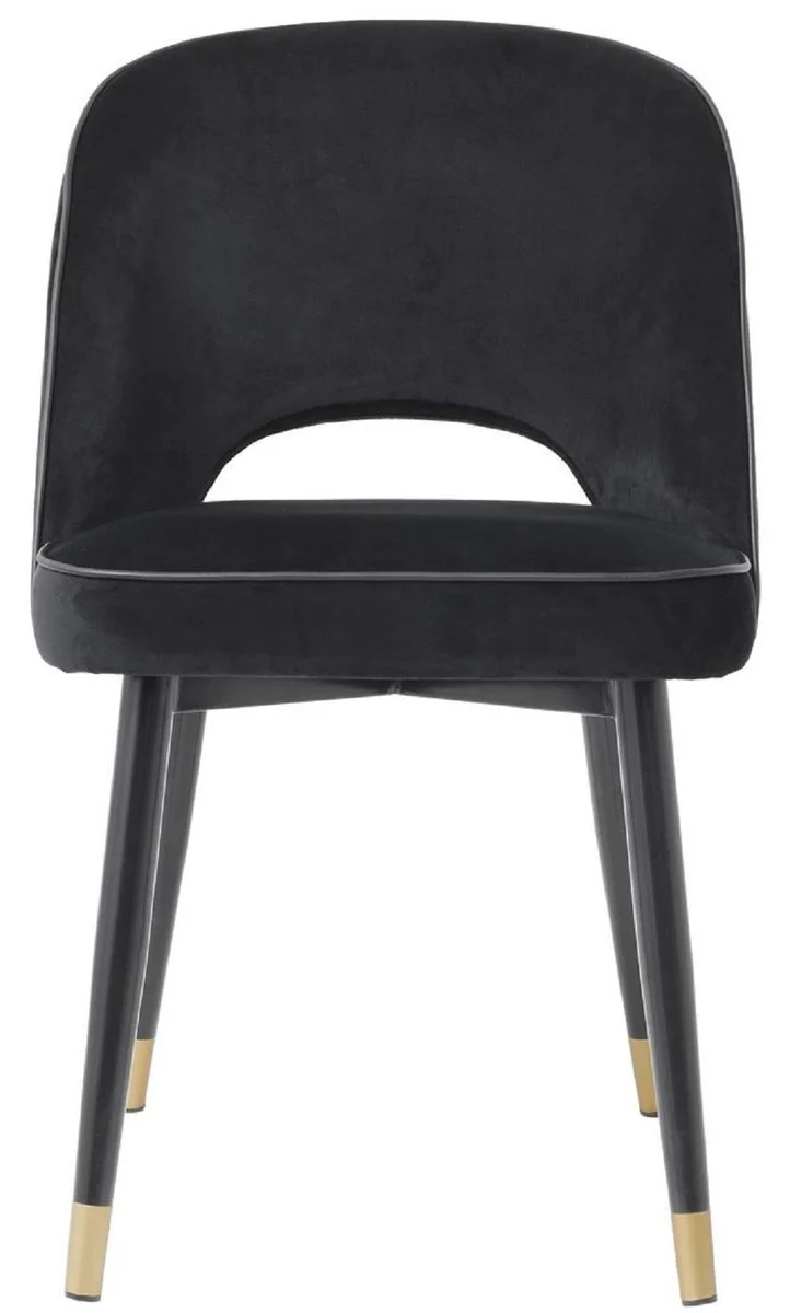 Luxus Esszimmerstuhl Set Schwarz / Messing 53 x 56 x H. 84 cm - Esszimmerstühle mit edlem Samtstoff - Esszimmer Möbel
