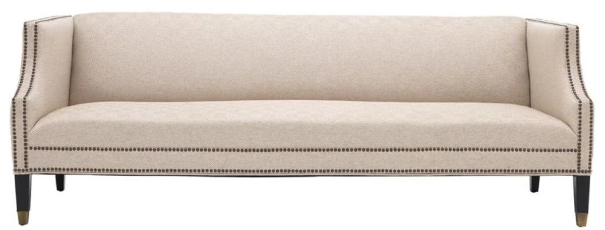 Luxus Sofa Sandfarben / Schwarz / Antik Messingfarben 210 x 80 x H. 75 cm - Wohnzimmermöbel