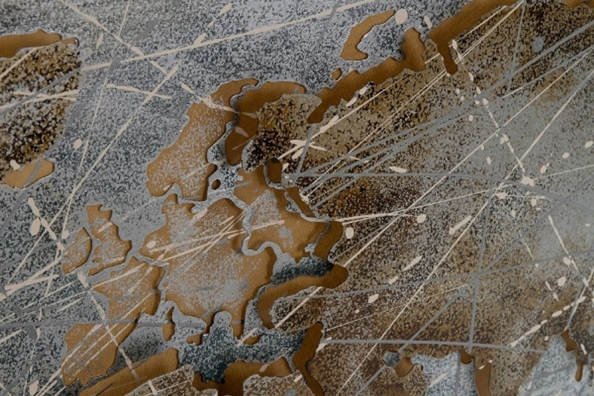 Luxus Metall Ölbild Weltkarte Mehrfarbig 120 x 5 x H. 80 cm - Ölgemälde mit 3D Effekt