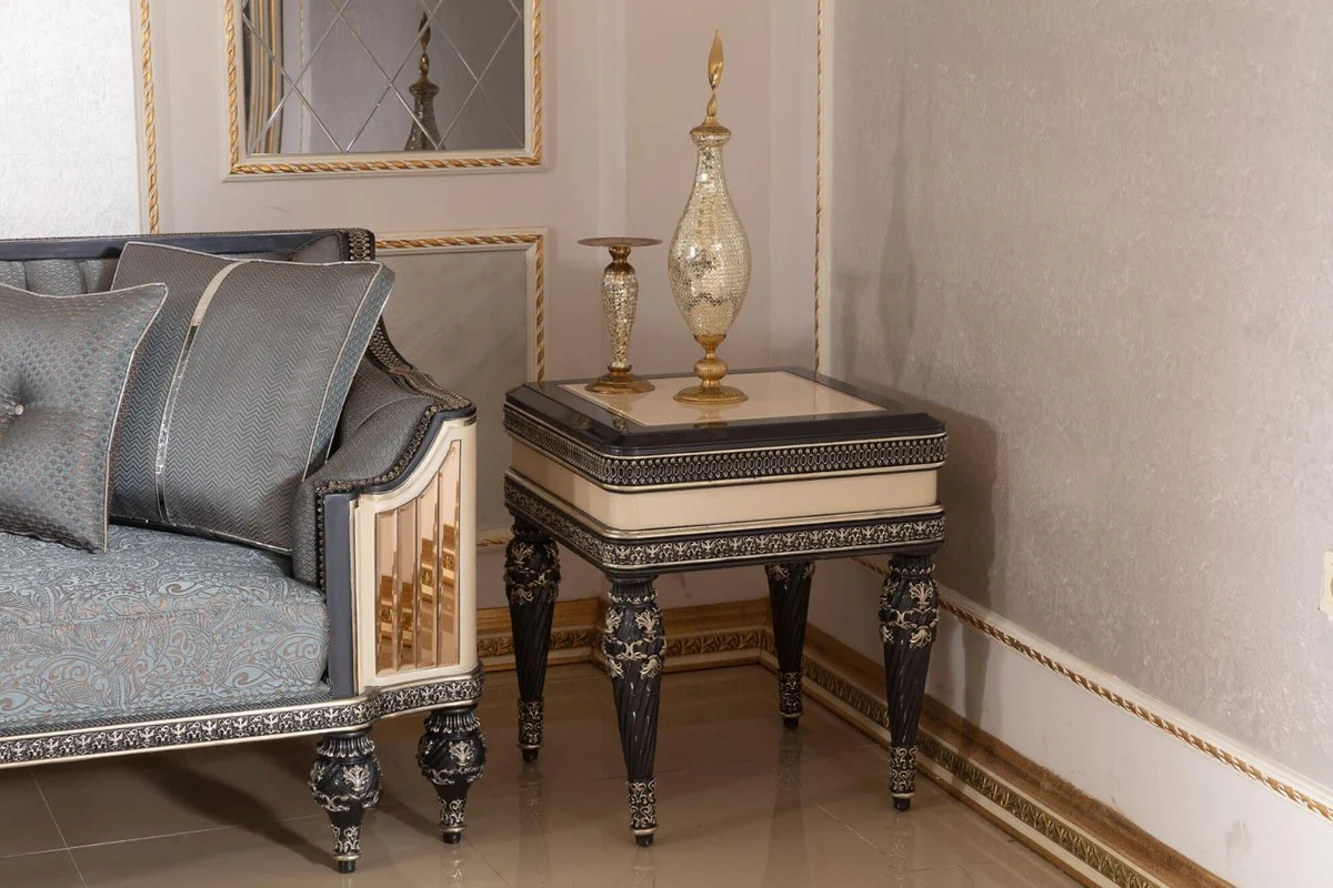Luxus Barock Beistelltisch Beige / Schwarz / Gold - Prunkvoller Massivholz Tisch im Barockstil - Barock Wohnzimmer Möbel - Edel & Prunkvoll