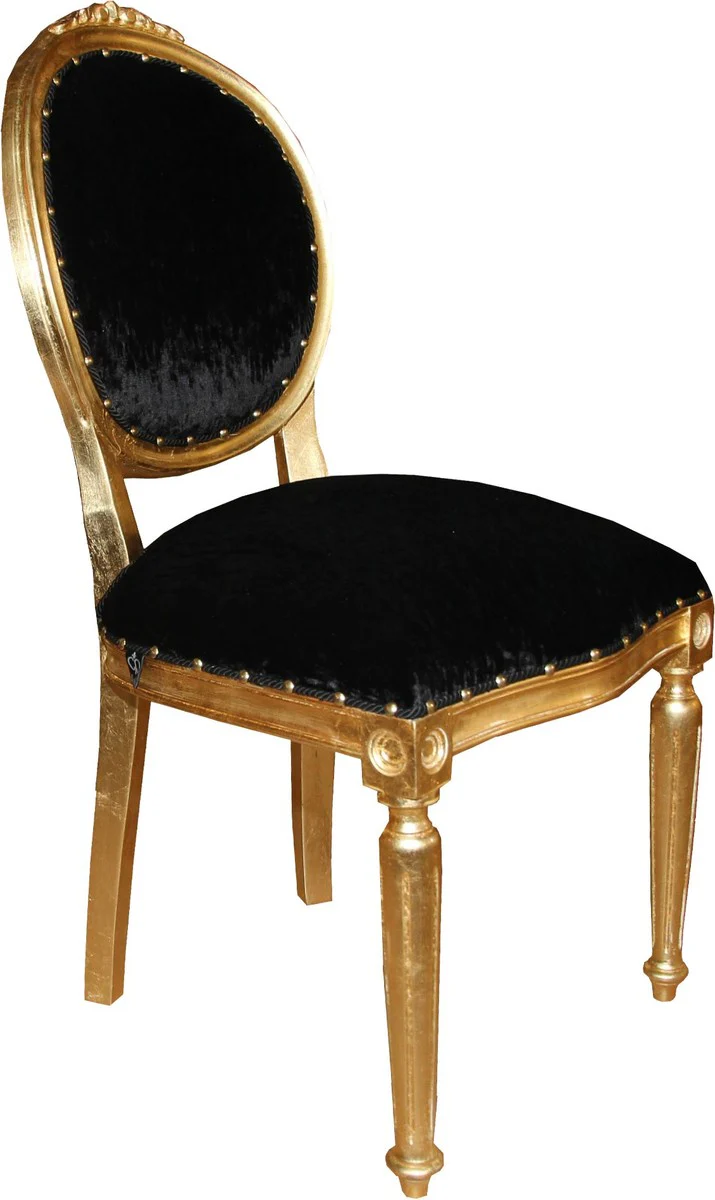 Barock Medaillon Luxus Esszimmer Stuhl ohne Armlehnen in Schwarz / Gold - Interior