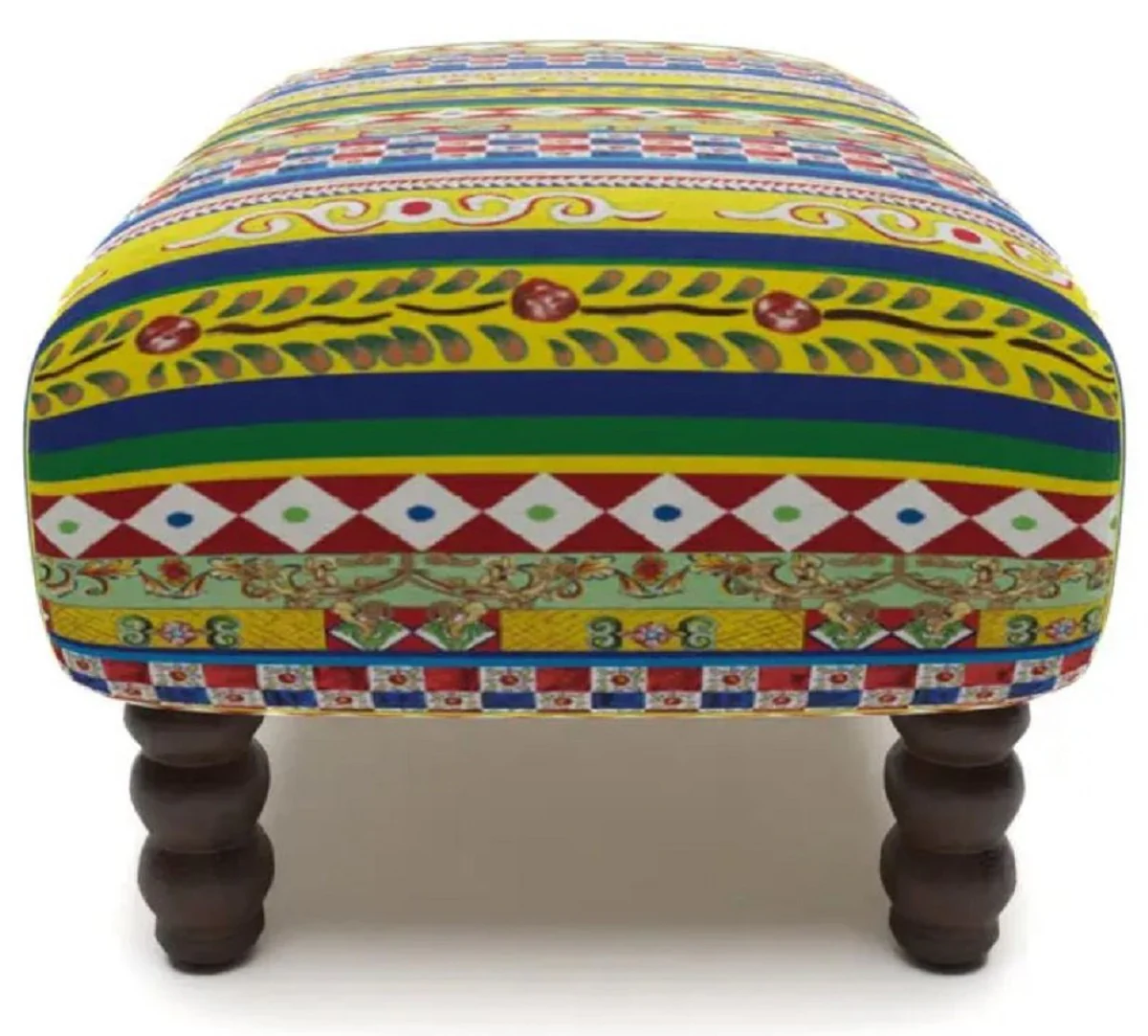 Luxus Fußhocker mit Streifen Mehrfarbig / Schwarz 77 x 55 x H. 45 cm - Rechteckiger Samt Hocker - Wohnzimmer Möbel - Hotel Möbel - Luxus Möbel - Luxus Einrichtung