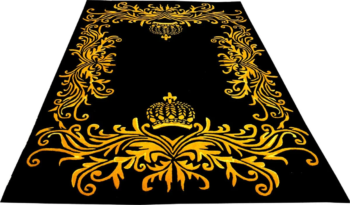 Pompöös by Luxus Teppich von Harald Glööckler - ALLE GRÖßEN - Krone Schwarz / Gold - Barock Design Teppich - Handgewebt aus Wolle