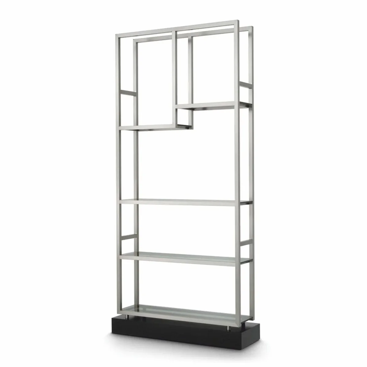 Luxus Regalschrank mit Glasregalen Silber / Schwarz / Grau H. 240,5 cm - Luxus Möbel