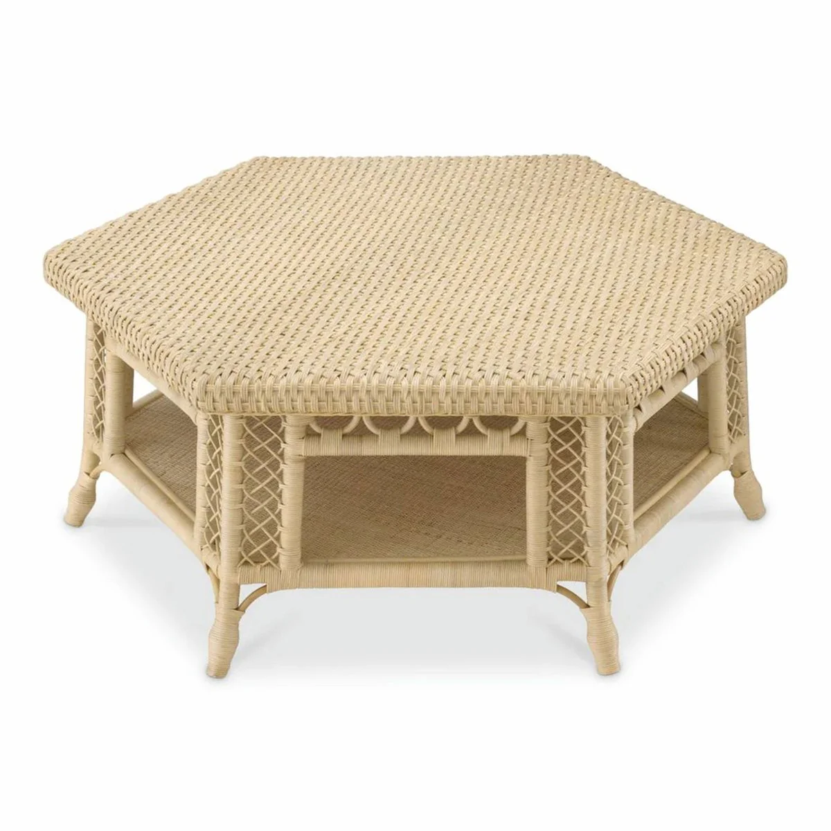 Luxus Rattan Couchtisch Naturfarben 120 x 105 x H. 50 cm - Wohnzimmer Möbel
