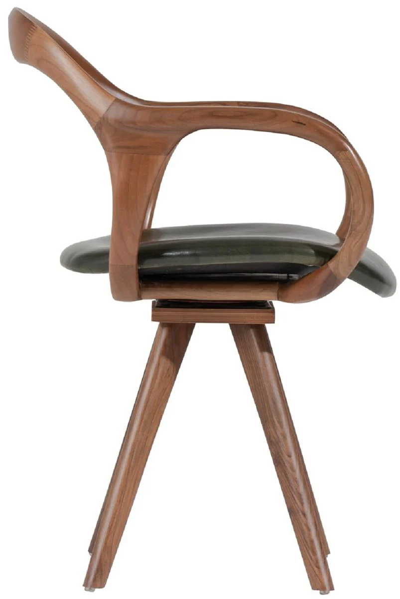 Luxus Drehstuhl mit Armlehnen Braun / Dunkelgrün H. 83 cm