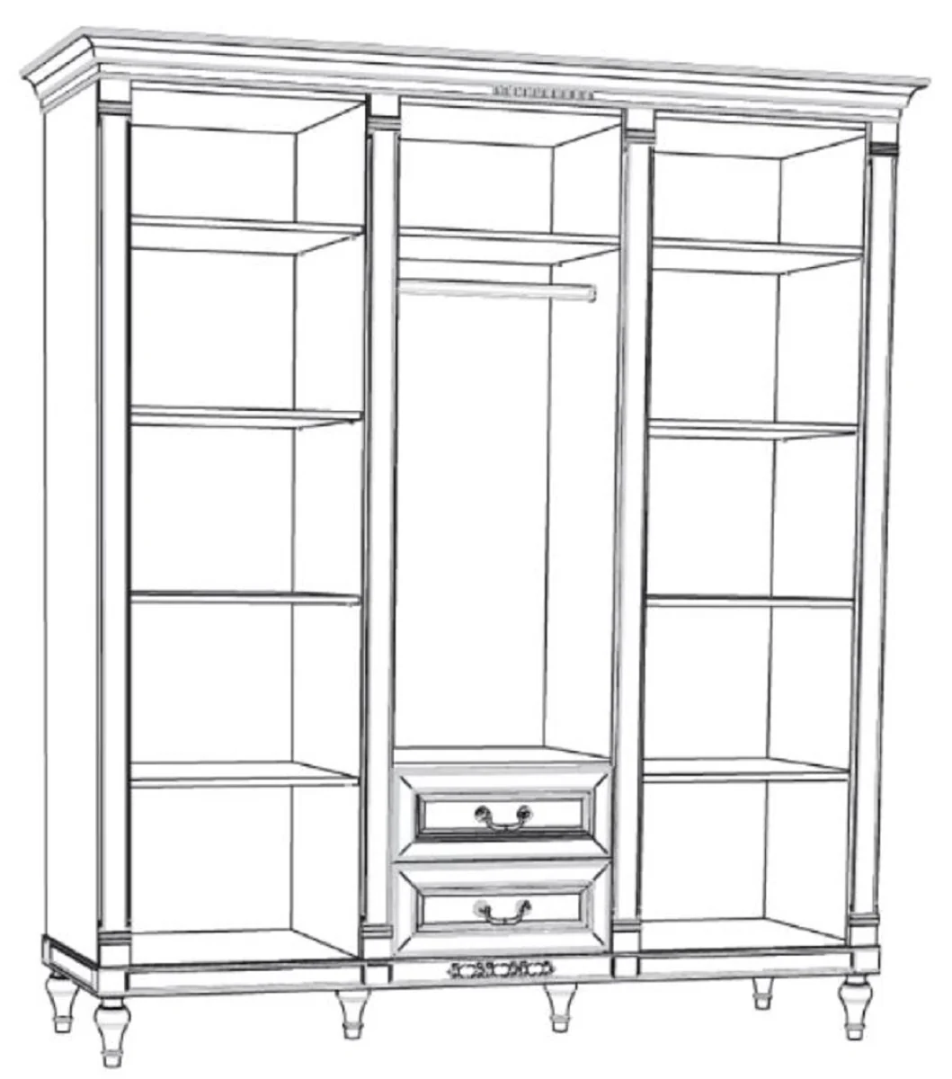 Luxus Jugendstil Schlafzimmerschrank Cremefarben 186,6 x 64,7 x H. 210,6 cm - Massivholz Kleiderschrank mit 3 Türen und 2 Schubladen - Barock & Jugendstil Schlafzimmer Möbel