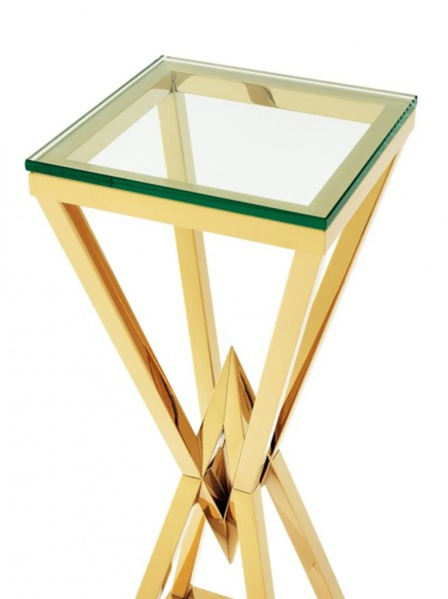 Luxus Beistelltisch / Säule Edelstahl Gold Finish 35 x 35 x H 101 cm - Tisch Möbel