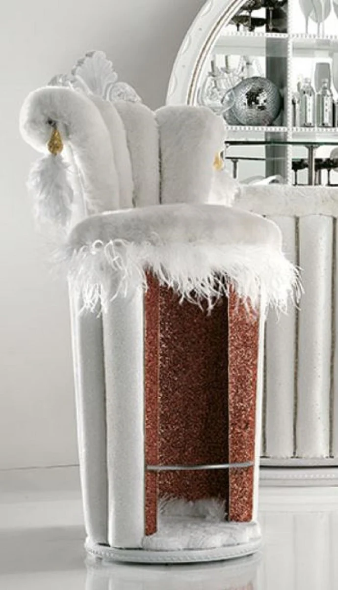 Luxus Barock Barstuhl Weiß / Rot / Gold - Prunkvoller Barhocker im Barockstil - Prunkvolle Barock Bar & Hotel Möbel - Erstklassische Qualität - Made in Italy