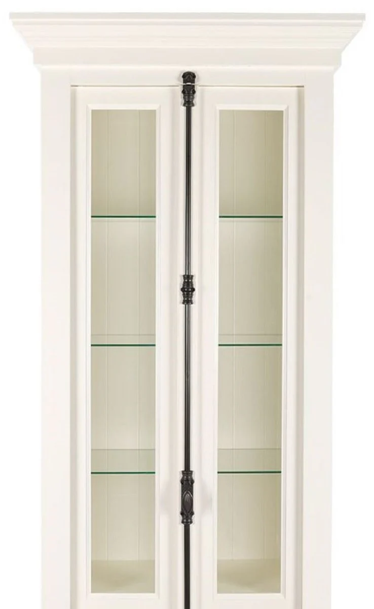 Landhausstil Vitrine Weiß 95 x 45 x H. 242 cm - Vitrinenschrank mit 2 Türen - Massivholz Schrank - Landhausstil Möbel