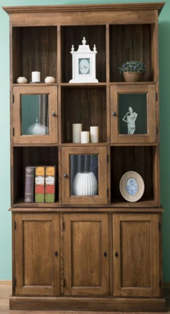 Landhausstil Schrank Braun 130 x 50 x H. 240 cm - Massivholz Wohnzimmerschrank mit 6 Türen - Landhausstil Wohnzimmer Möbel