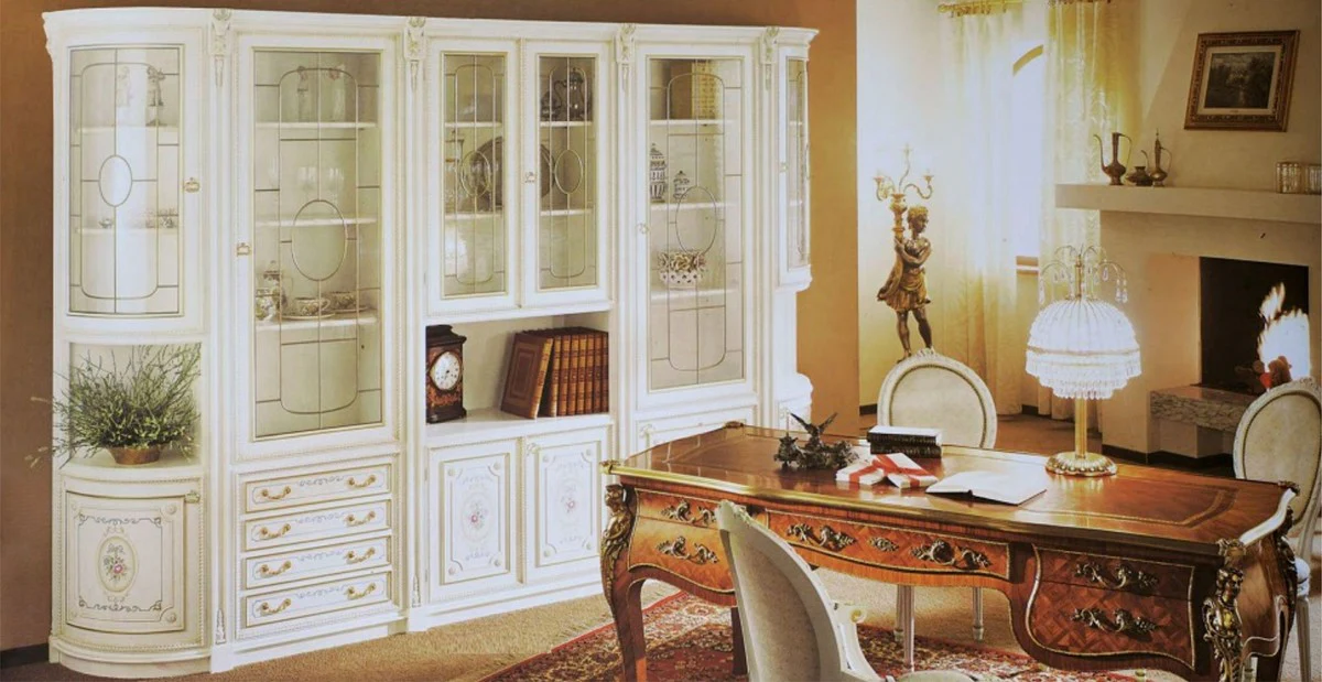 Luxus Barock Schrank Weiß / Mehrfarbig / Gold - Wohnzimmerschrank im Barockstil - Barock Wohnzimmer Möbel - Luxus Qualität - Made in Italy