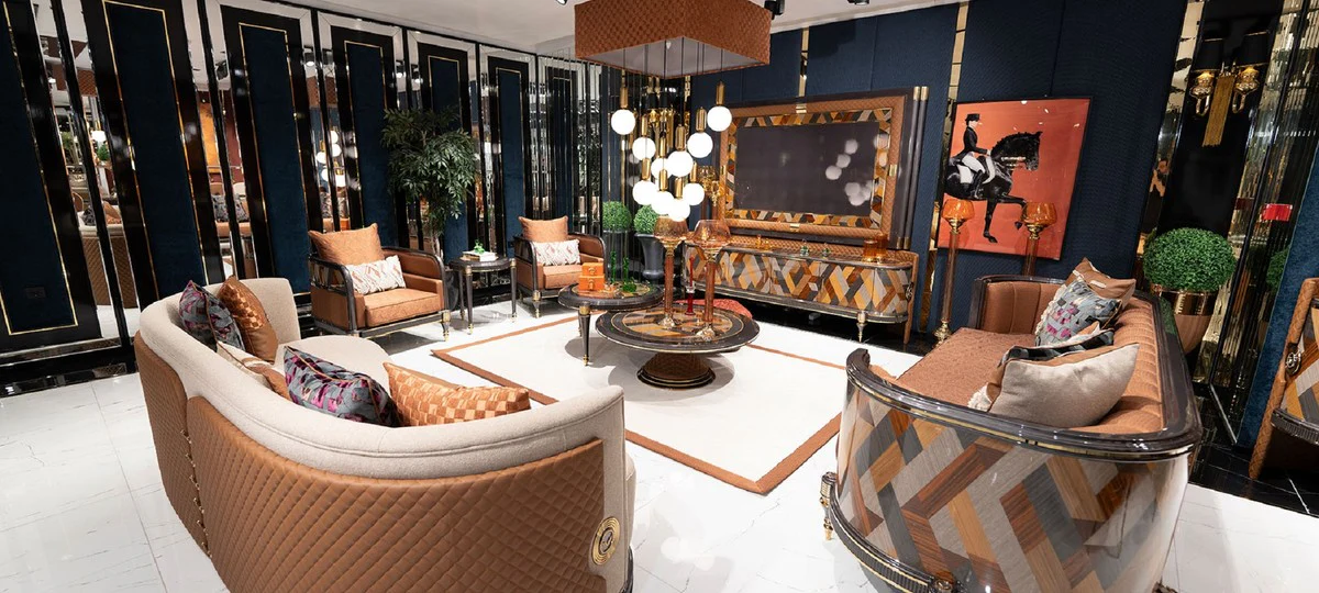 Luxus Art Deco Couchtisch 2er Set Grau / Mehrfarbig / Braun / Gold - Luxus Art Deco Wohnzimmertische - Luxus Art Deco Wohnzimmer Möbel