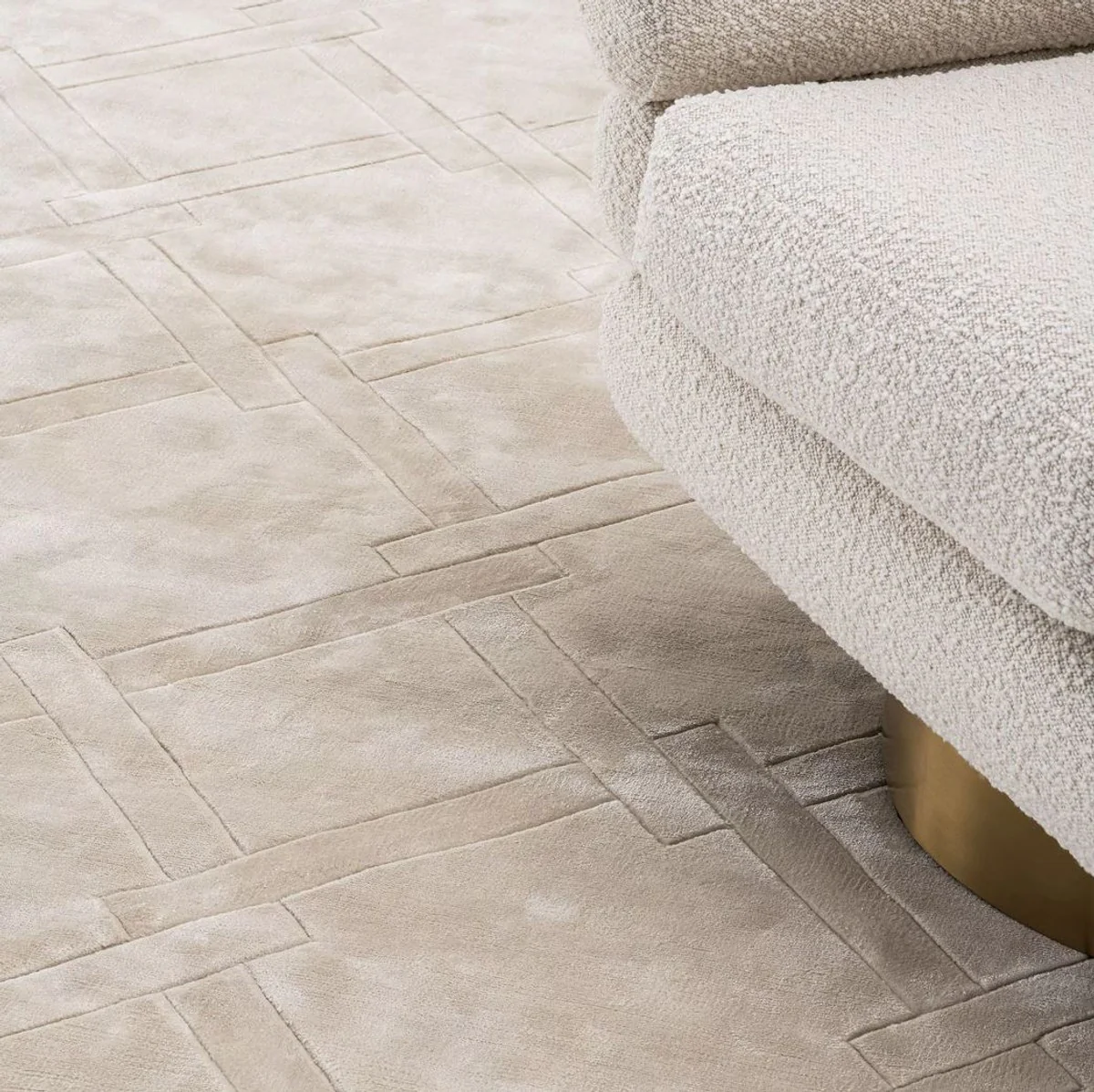 Luxus Viskose Teppich Silber-Sandfarben 300 x 400 cm - Handgewebter Wohnzimmer & Hotel Teppich - Wohnzimmer Deko Accessoires - Luxus Kollektion