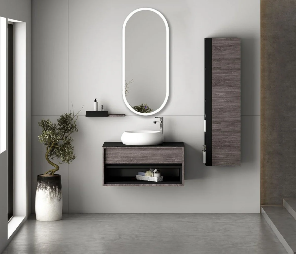 Luxus Badezimmer Spiegel 45 x 2,5 x H. 105 cm - Ovaler Wandspiegel mit LED Beleuchtung - Badezimmer Möbel - Badezimmer Accessoires - Luxus Möbel