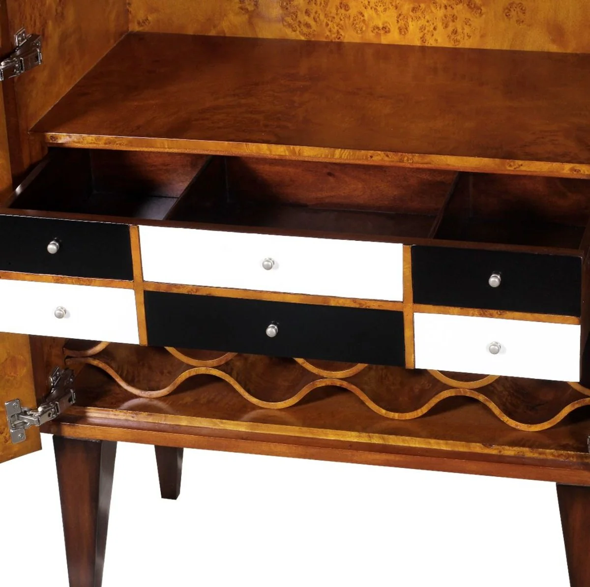Luxus Art Deco Barschrank Braun / Weiß / Schwarz 80 x 45 x H. 170 cm - Massivholz Weinschrank - Bar Möbel - Hotel Möbel - Luxus Qualität