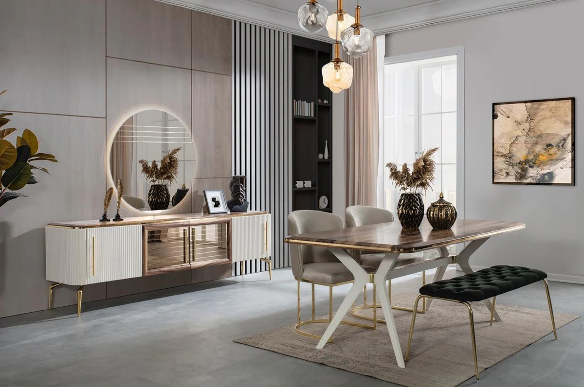 Luxus Art Deco Esszimmer Set - 1 Esszimmertisch & 4 Esszimmerstühle & 1 Sitzbank - Art Deco Esszimmer Möbel