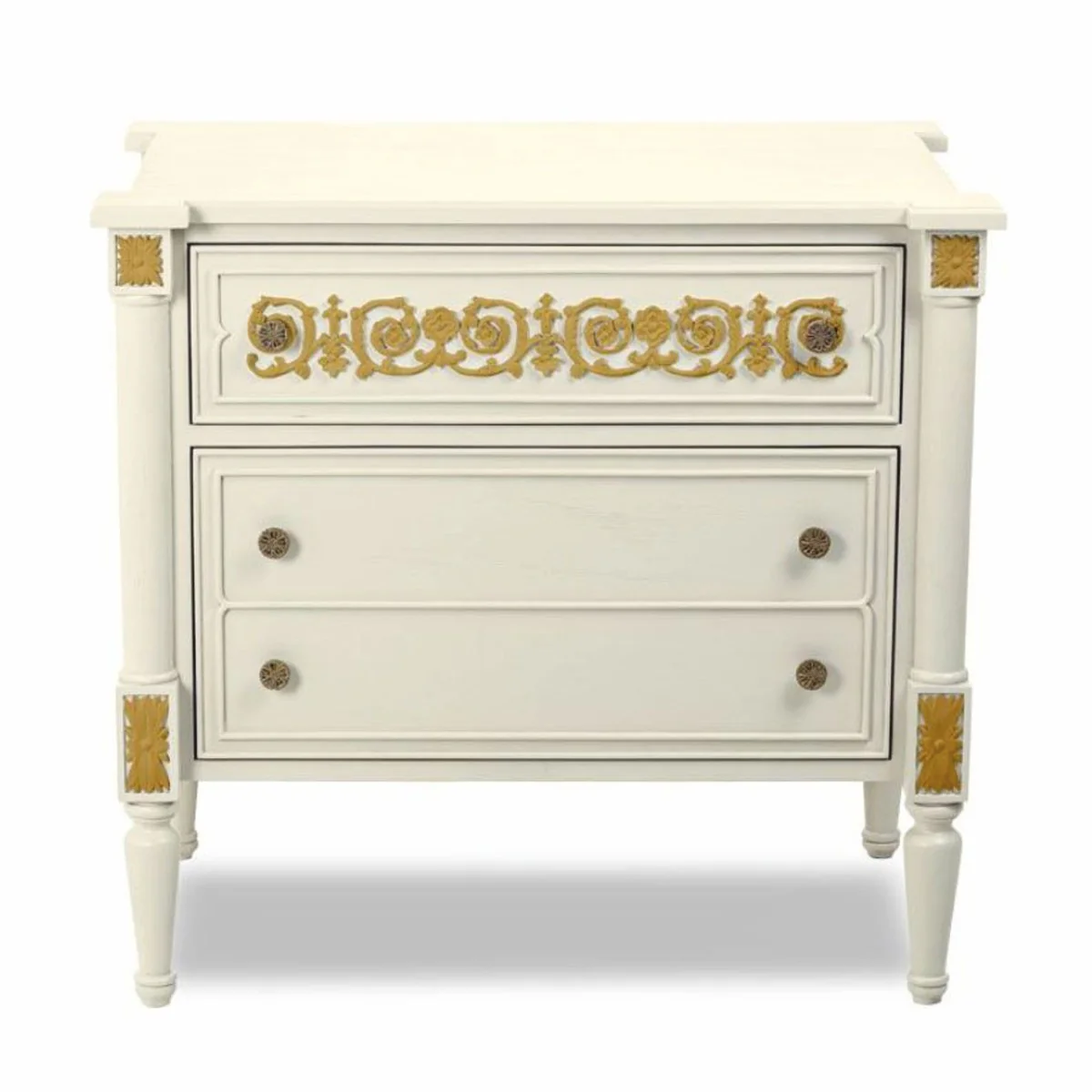 Luxus Barock Nachtkommode Elfenbein / Gold - Barockstil Schlafzimmer Möbel