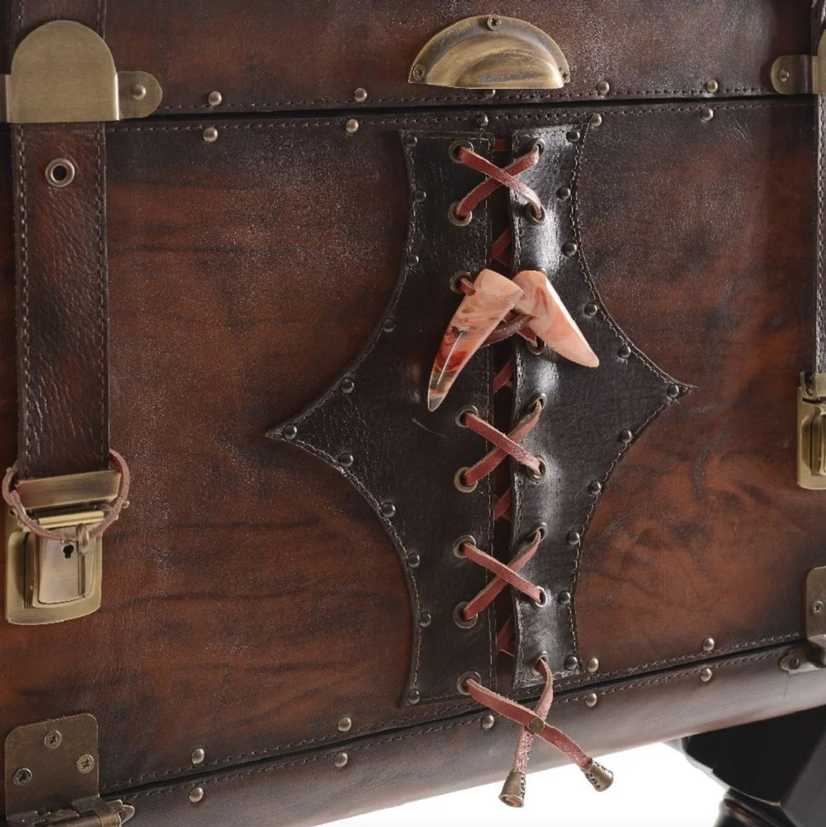 Luxus Leder Minibar in Koffer Optik Braun / Schwarz / Messing 45,5 x 45,5 x H. 73 cm - Echtleder Minibar - Bar Möbel - Echtleder Möbel - Luxus Möbel in Koffer Optik