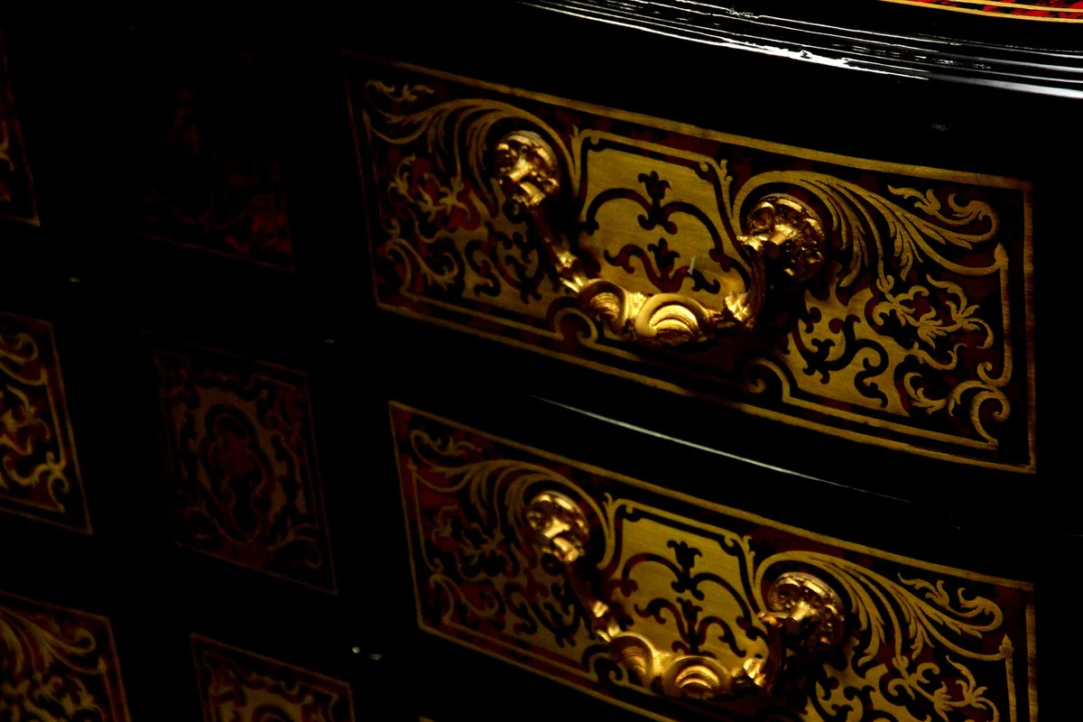 Barock Boulle Kommode Schwarz / Gold / Rot 112 cm - Möbel Schrank Sideboard