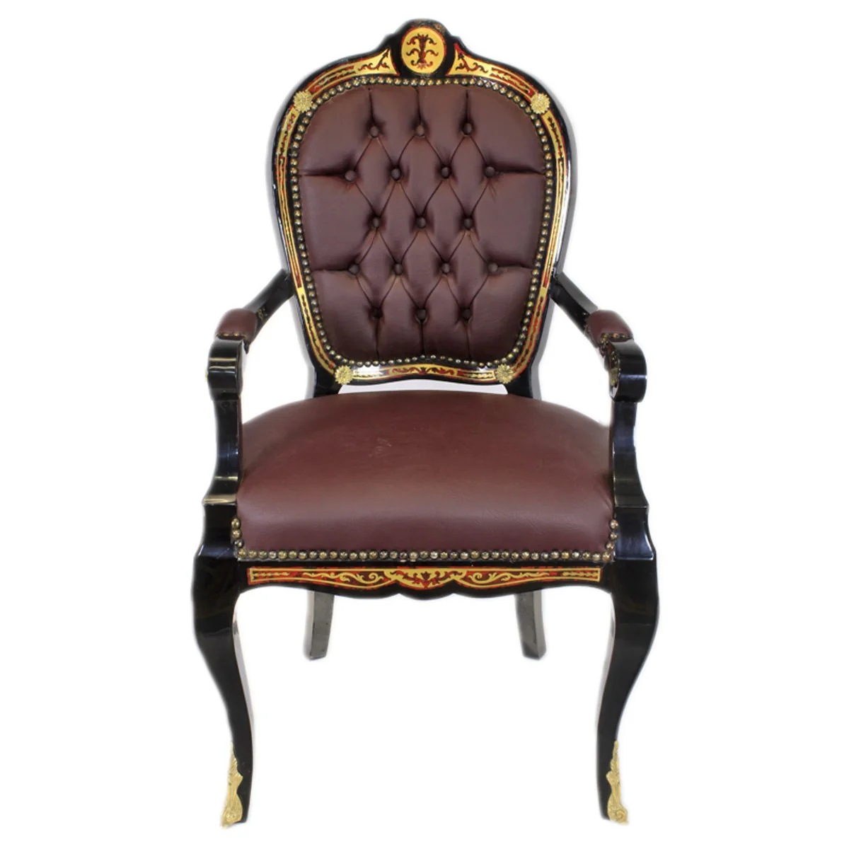 Luxus Barock Stuhl mit Armlehnen Boulle Collection - Luxus Schreibtisch Stuhl
