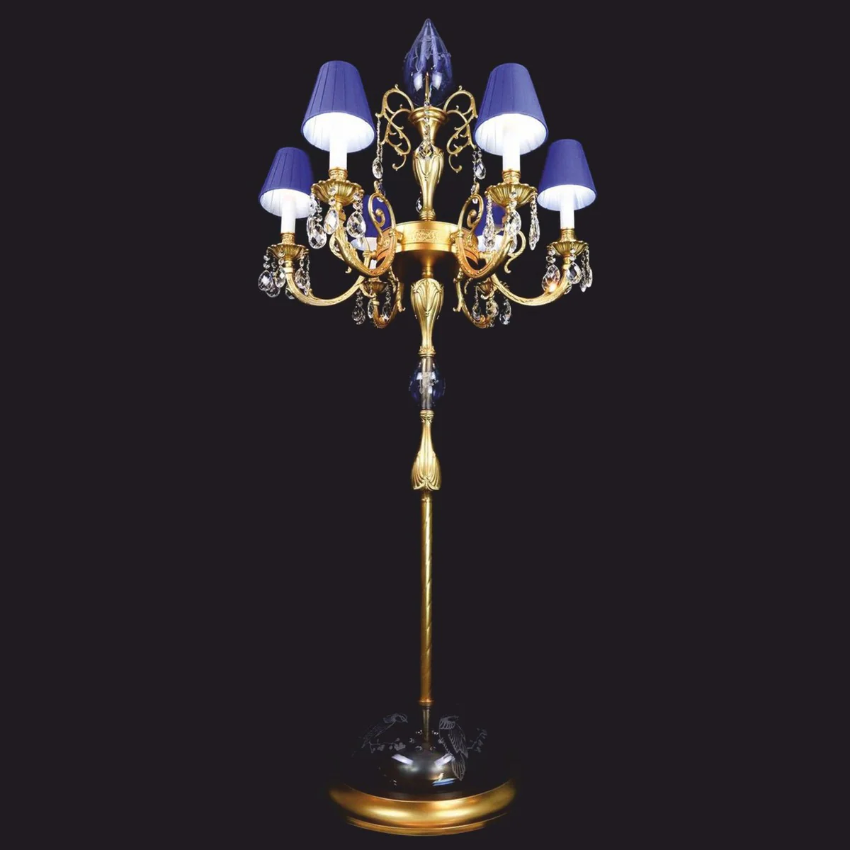 Luxus Barock Kristall Stehleuchte Gold / Blau Ø 72 x H. 177 cm