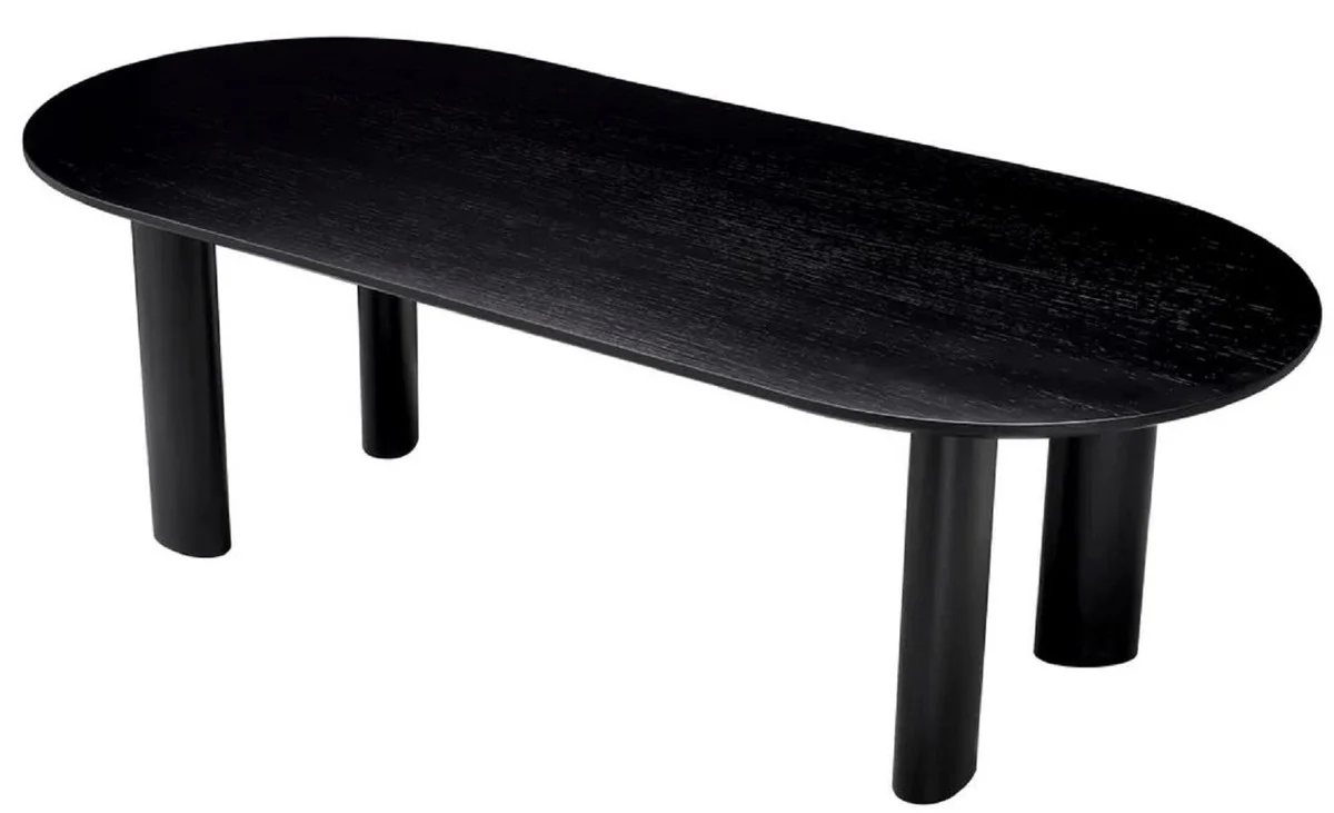 Luxus Esstisch Schwarz 244 x 109,5 x H. 77 cm - Ovaler Massivholz Küchentisch - Esszimmer Möbel - Küchen Möbel - Luxus Möbel - Luxus Einrichtung