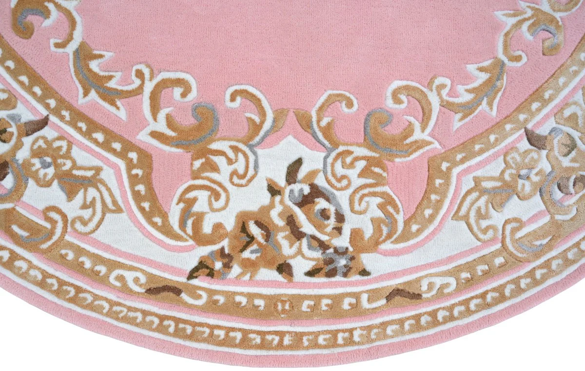 Runder Pompöös by Luxus Barock Teppich Krone von Harald Glööckler Rosa / Weiß / Braun - Verschiedene Größen